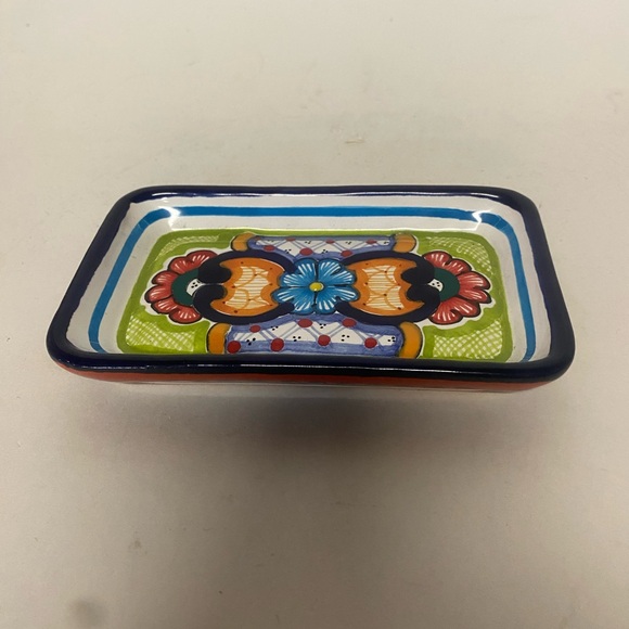 Puebla Mexico Talavera Ceramic Pottery Rectangular Signed Trinket Dish - Picture 2 of 8